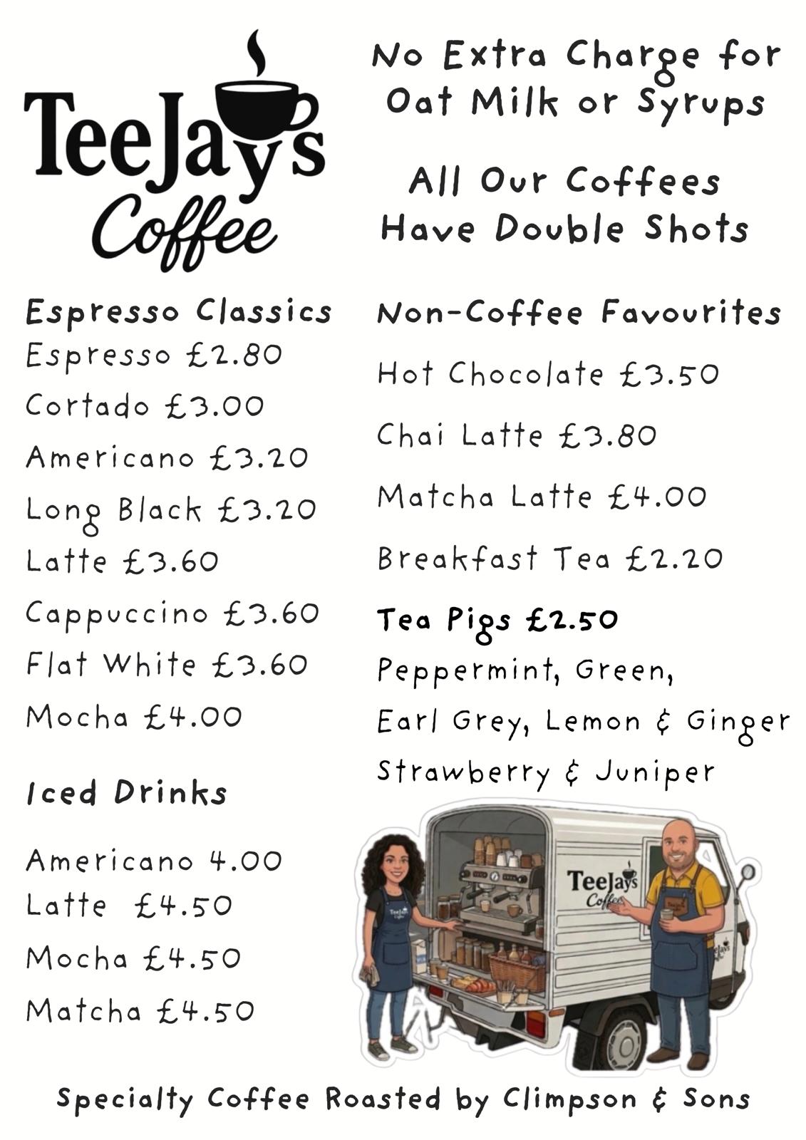 TeeJays menu board